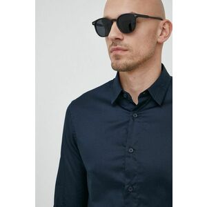 Bavlnená košeľa Armani Exchange pánska, tmavomodrá farba, regular, s klasickým golierom vyobraziť