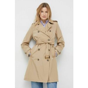 Kabát Lauren Ralph Lauren dámsky, béžová farba, prechodný, dvojradový vyobraziť