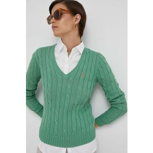Bavlnený sveter Polo Ralph Lauren zelená farba, tenký vyobraziť