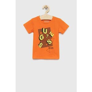 Detské bavlnené tričko Guess oranžová farba, vzorovaný vyobraziť