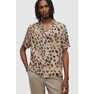 Košeľa AllSaints pánska, béžová farba, voľný strih, s klasickým golierom vyobraziť