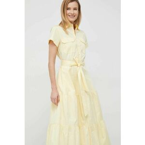 Bavlnené šaty Polo Ralph Lauren žltá farba, midi, áčkový strih vyobraziť