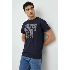 Bavlnené tričko Guess tmavomodrá farba, s nášivkou vyobraziť