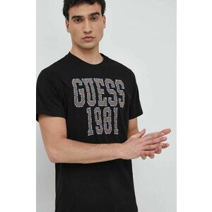 Bavlnené tričko Guess čierna farba, s nášivkou vyobraziť