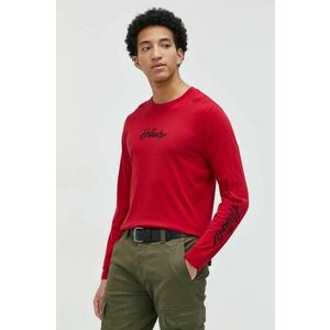 Bavlnené tričko s dlhým rukávom Hollister Co. červená farba, s nášivkou vyobraziť