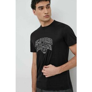 Tričko Emporio Armani pánske, čierna farba, s nášivkou vyobraziť
