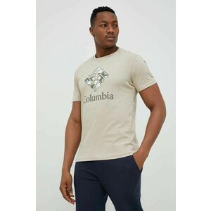 Bavlnené tričko Columbia béžová farba, s potlačou vyobraziť