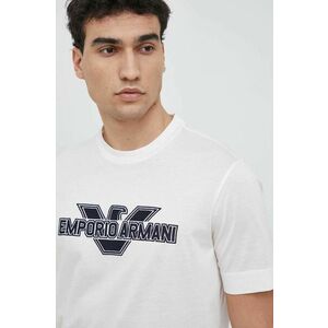 Bavlnené tričko Emporio Armani béžová farba, s nášivkou vyobraziť