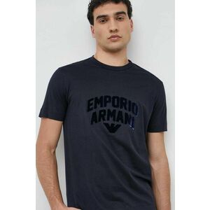 Tričko Emporio Armani pánske, tmavomodrá farba, s nášivkou vyobraziť