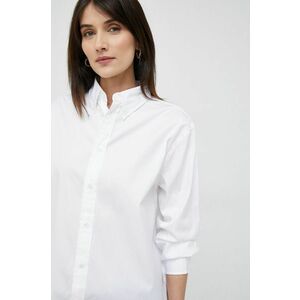 Bavlnená košeľa Polo Ralph Lauren dámska, biela farba, voľný strih, s klasickým golierom vyobraziť