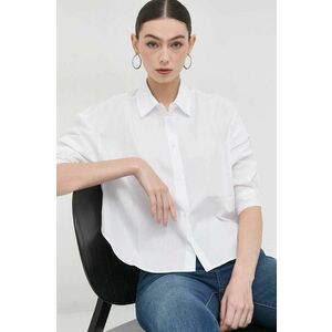 Bavlnená košeľa Armani Exchange dámska, biela farba, voľný strih, s klasickým golierom vyobraziť