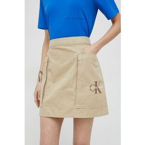 Bavlnená sukňa Calvin Klein Jeans béžová farba, mini, rovný strih vyobraziť
