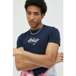 Bavlnené tričko Hollister Co. tmavomodrá farba, vzorované vyobraziť