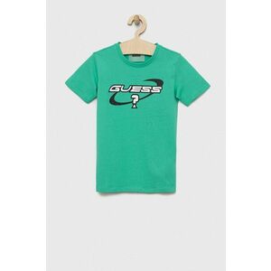 Detské bavlnené tričko Guess zelená farba, s potlačou vyobraziť