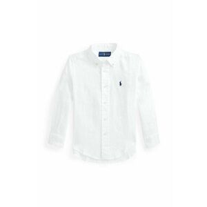Detská ľanová košeľa Polo Ralph Lauren biela farba vyobraziť