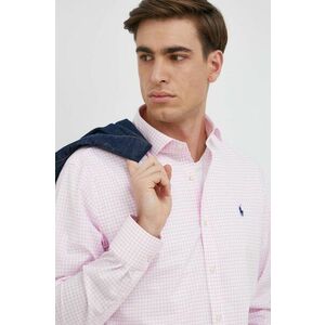 Bavlnená košeľa Polo Ralph Lauren pánska, ružová farba, slim, s klasickým golierom vyobraziť