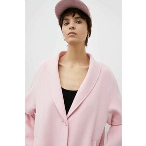 Vlnený kabát American Vintage ružová farba, prechodný, oversize vyobraziť