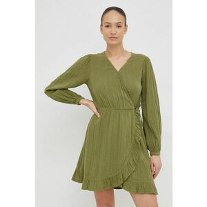 Bavlnené šaty Roxy zelená farba, mini, rovný strih vyobraziť