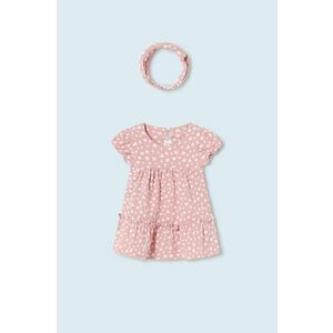 Detské bavlnené šaty Mayoral Newborn ružová farba, mini, áčkový strih vyobraziť