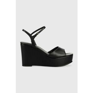 Kožené sandále Guess ZIONE2 dámske, čierna farba, na kline vyobraziť