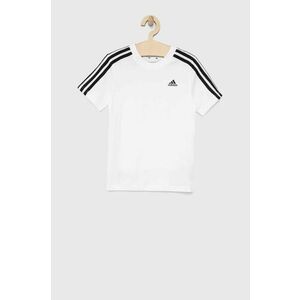 Detské bavlnené tričko adidas U 3S biela farba, s nášivkou vyobraziť