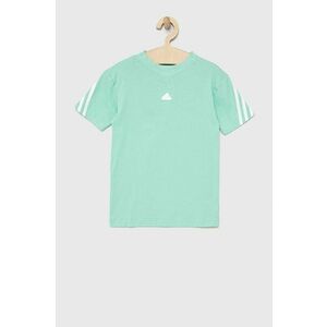 Detské bavlnené tričko adidas U FI 3S tyrkysová farba, vzorované vyobraziť