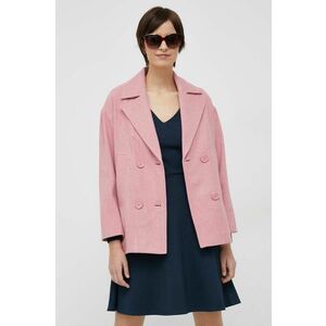 Kabát s prímesou vlny Sisley Ružová farba, prechodný, dvojradový vyobraziť