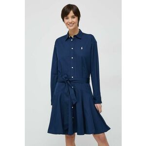 Bavlnené šaty Polo Ralph Lauren Tmavomodrá farba, mini, áčkový strih vyobraziť