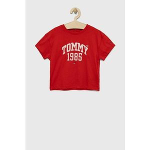 Detské bavlnené tričko Tommy Hilfiger Červená farba vyobraziť