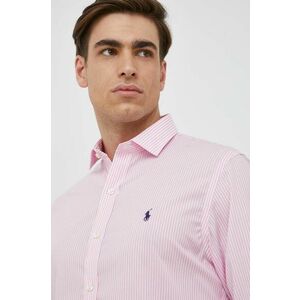 Bavlnená košeľa Polo Ralph Lauren pánska, ružová farba, slim, s talianskym golierom vyobraziť