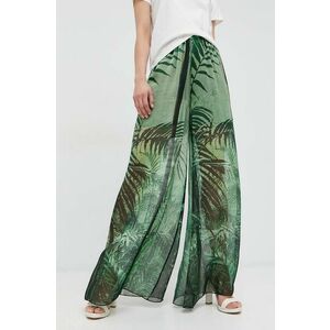 Nohavice Guess dámske, zelená farba, široké, vysoký pás vyobraziť