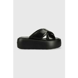 Kožené šľapky Calvin Klein BUBBLE SLIDE - PAT dámske, čierna farba, na platforme, HW0HW01469 vyobraziť