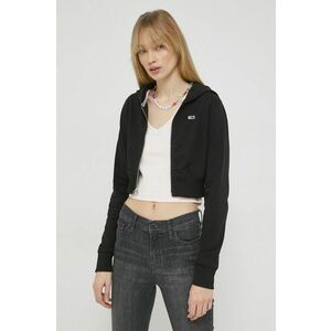 Mikina Tommy Jeans dámska, čierna farba, s kapucňou, jednofarebná vyobraziť
