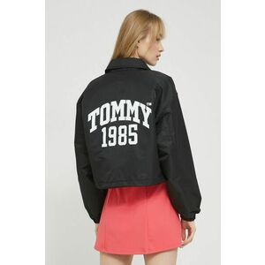 Bunda Tommy Jeans dámska, čierna farba, prechodná vyobraziť