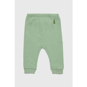 Detské bavlnené nohavičky United Colors of Benetton zelená farba, jednofarebné vyobraziť
