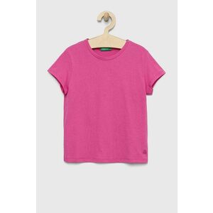 Detské bavlnené tričko United Colors of Benetton fialová farba vyobraziť