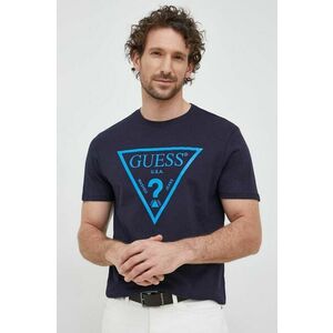 Bavlnené tričko Guess tmavomodrá farba, s potlačou vyobraziť