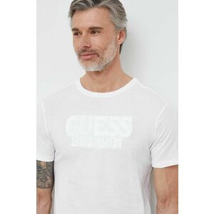 Bavlnené tričko Guess biela farba, s nášivkou vyobraziť