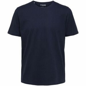 Tričká a polokošele Selected Noos Pan Linen T-Shirt - Navy Blazer vyobraziť