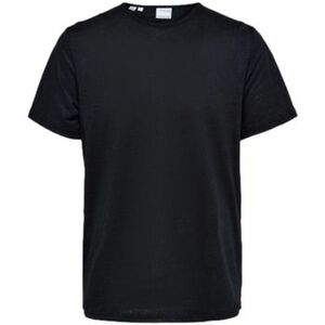 Tričká a polokošele Selected T-Shirt Bet Linen - Black vyobraziť
