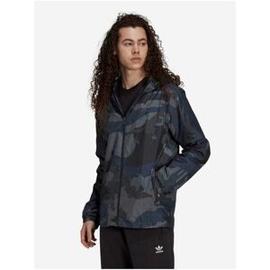 Modro-čierna pánska vzorovaná ľahká bunda s kapucou adidas Originals Camo WB FZ vyobraziť