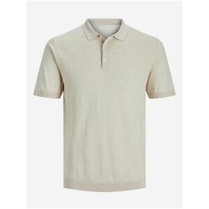 Krémové pánske polo tričko s prímesou ľanu Jack & Jones Rigor vyobraziť