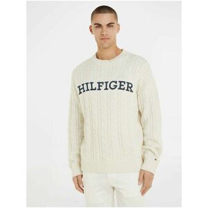 Krémový pánsky vlnený sveter Tommy Hilfiger Cable Monotype Crew Neck vyobraziť