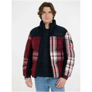 Červeno-modrá pánska zimná prešívaná bunda Tommy Hilfiger New York Check Puffer Jacket vyobraziť