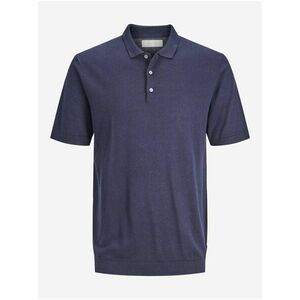 Tmavomodré pánske úpletové polo tričko s prímesou ľanu Jack & Jones Igor vyobraziť