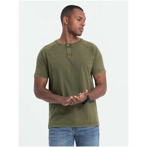 Khaki pánske basic tričko s gombíkmi Ombre Clothing vyobraziť