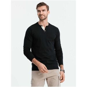 Čierne pánske tričko s gombíkmi Ombre Clothing HENLEY vyobraziť