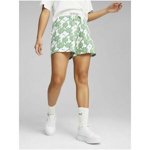 Bielo-zelené dámske vzorované teplákové kraťasy Puma ESS+ Blossom 5" AOP Shorts TR vyobraziť