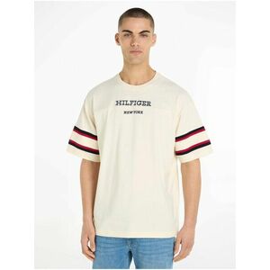 Béžové pánske tričko Tommy Hilfiger Monotype Sleeve Colourblock vyobraziť