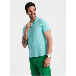 Mentolové pánske basic polo tričko Ombre Clothing vyobraziť